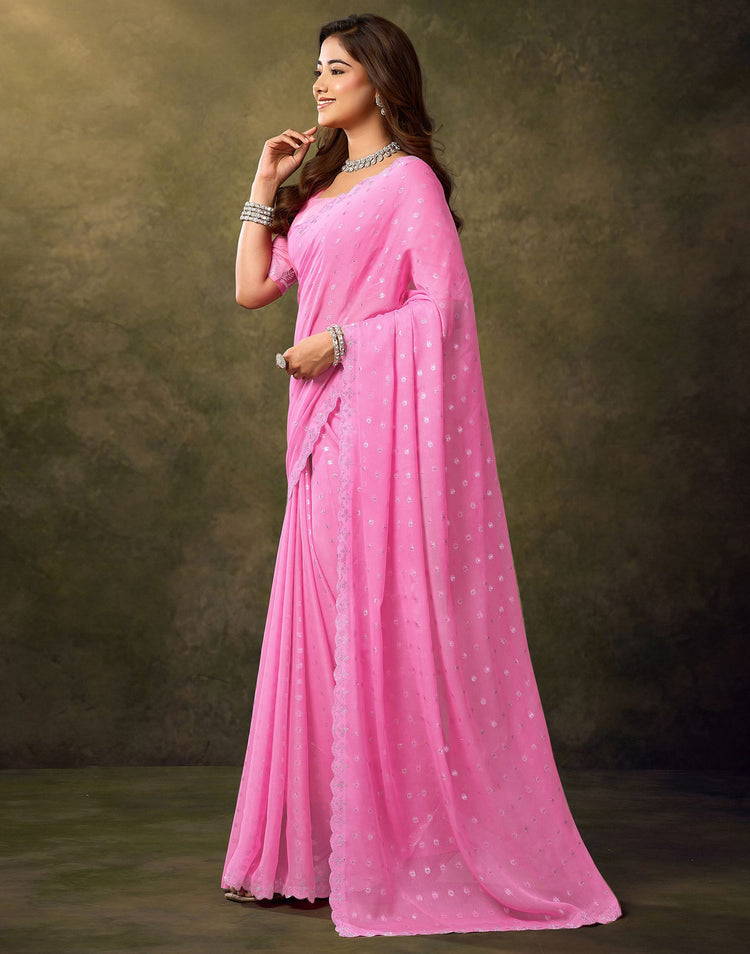 Pink Georgette Stone Work Embellished Saree