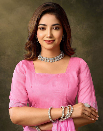 Pink Georgette Woven Saree