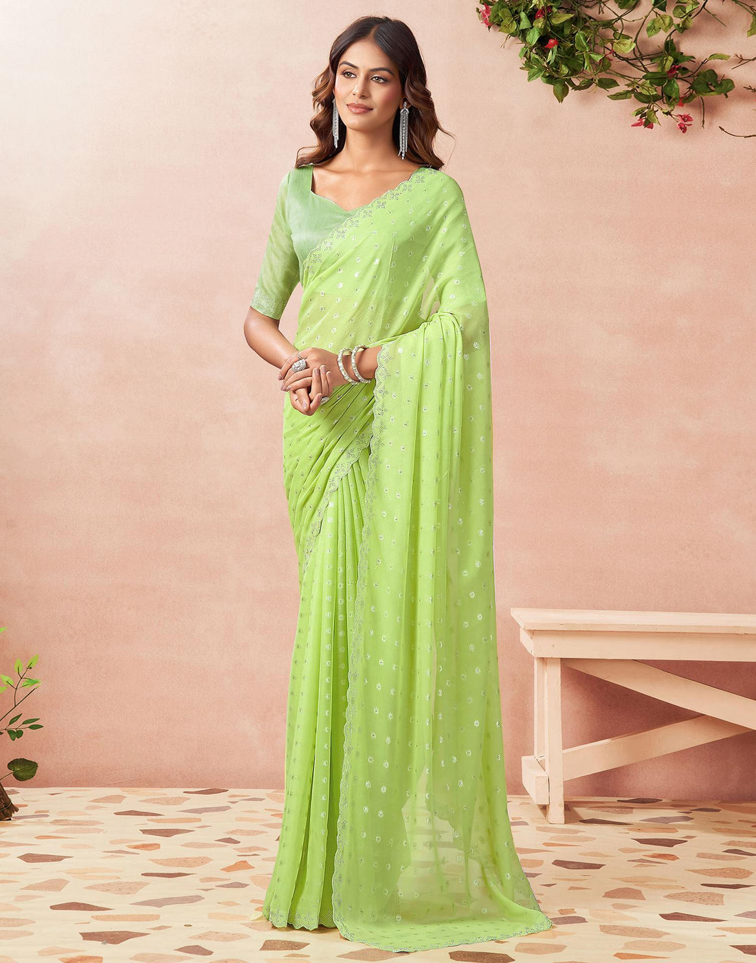 Pista Green Georgette Woven Saree