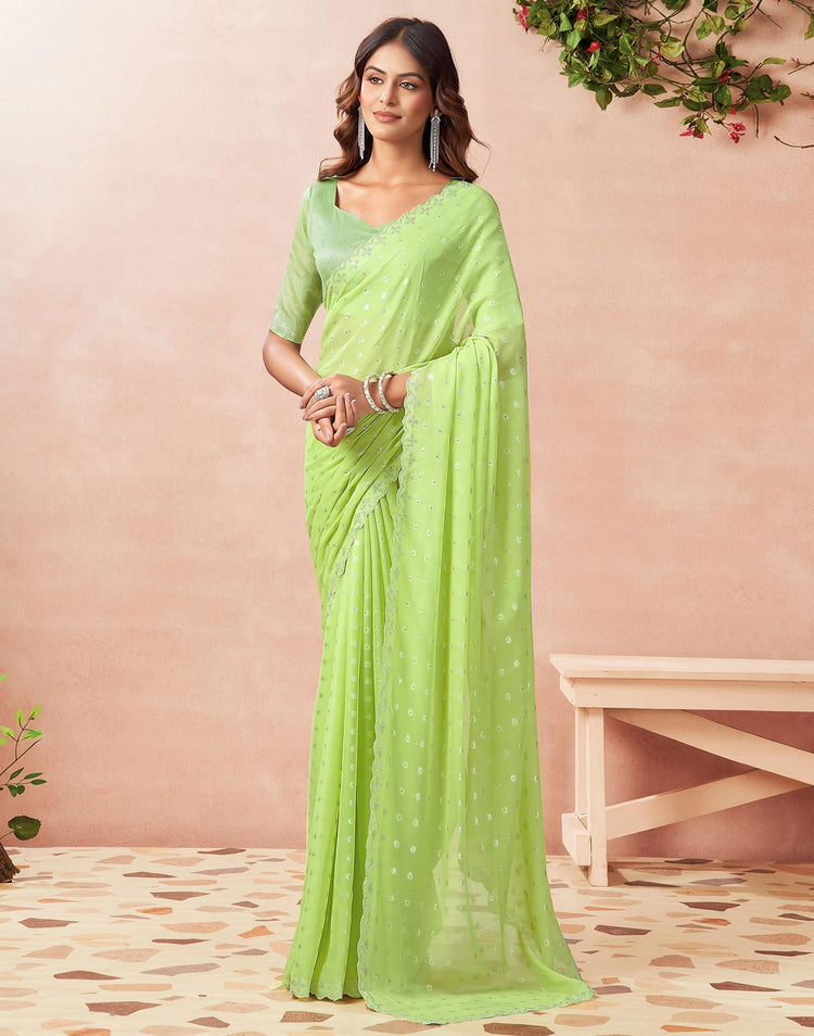 Pista Green Georgette Stone Work Embellished Saree