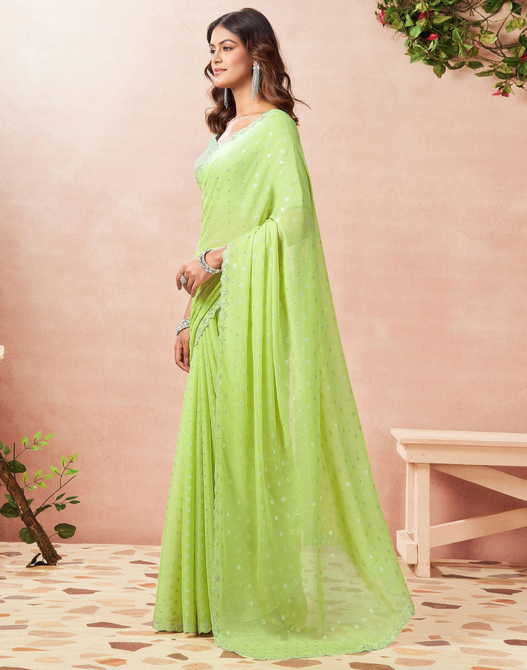 Pista Green Georgette Stone Work Embellished Saree
