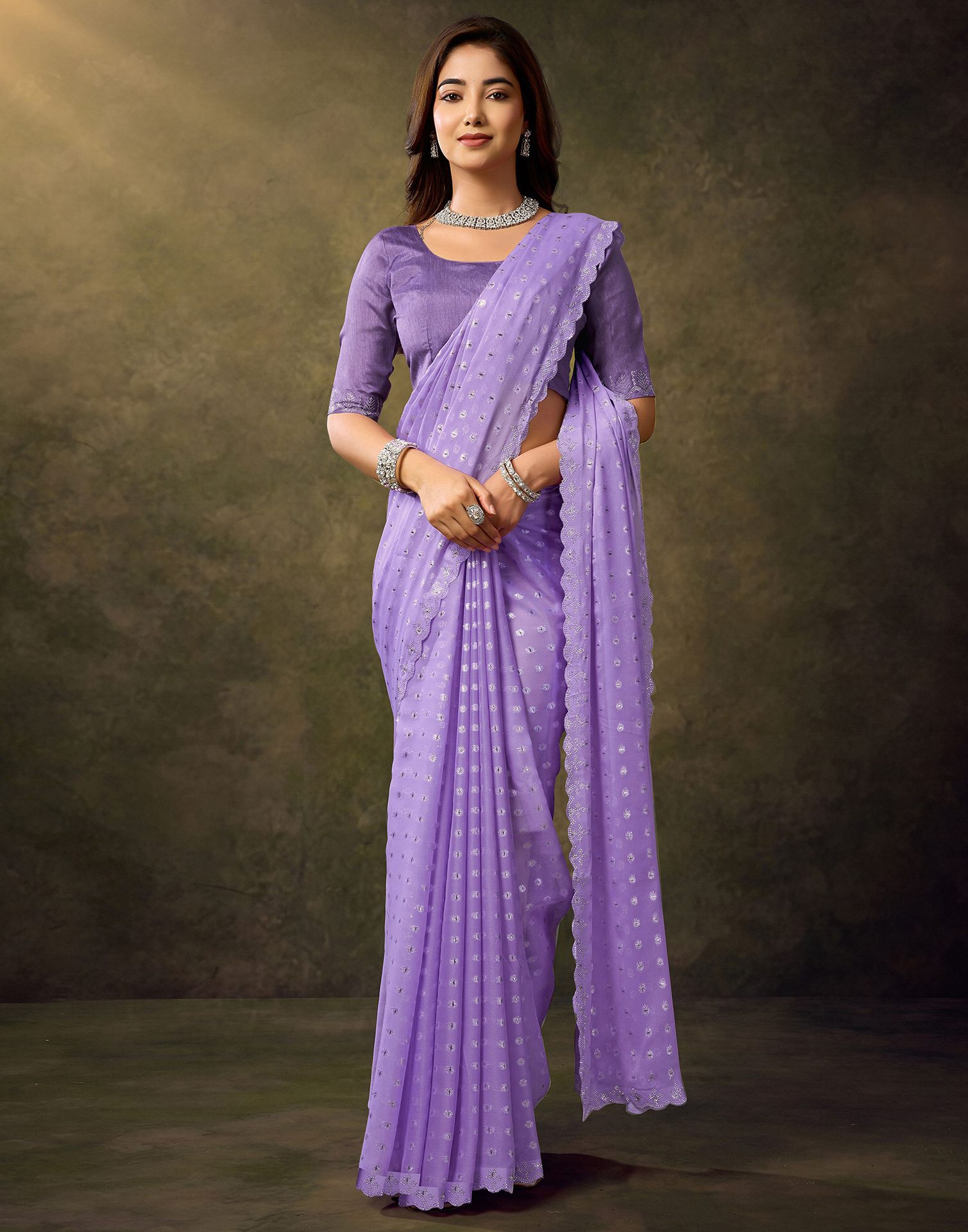 Lavender Georgette Woven Saree