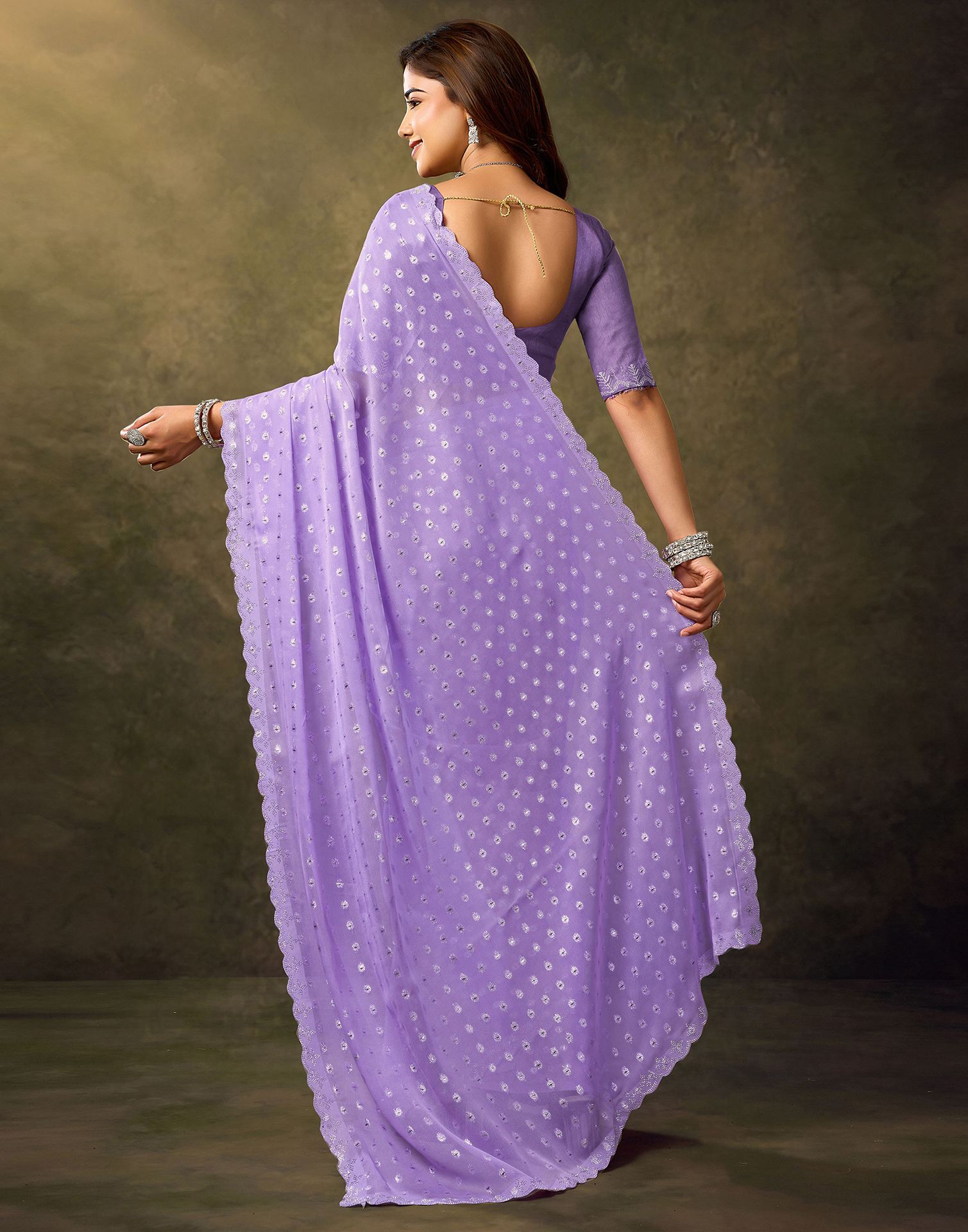 Lavender Georgette Woven Saree