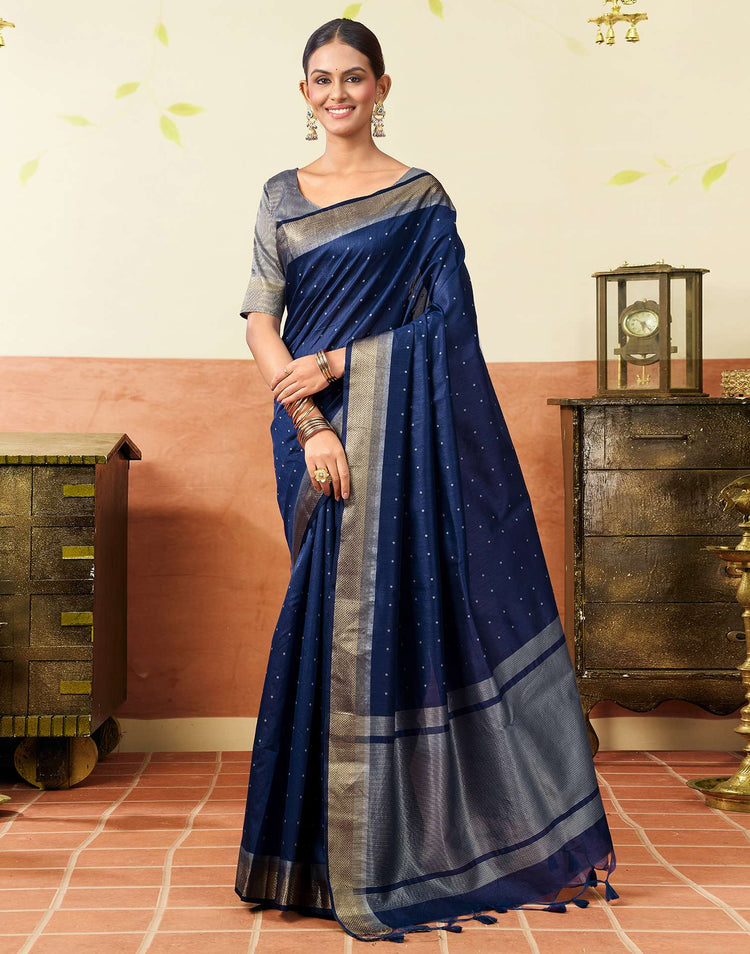 Navy Blue Silk Woven Banarasi Saree