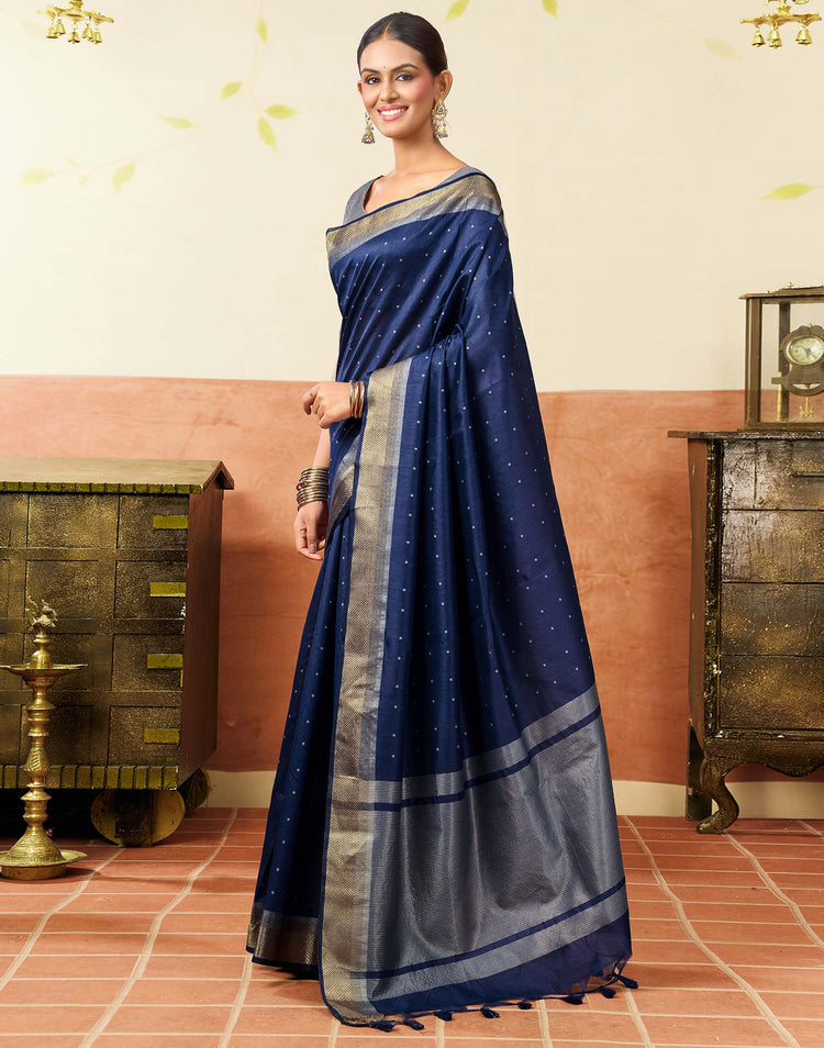 Navy Blue Silk Woven Banarasi Saree