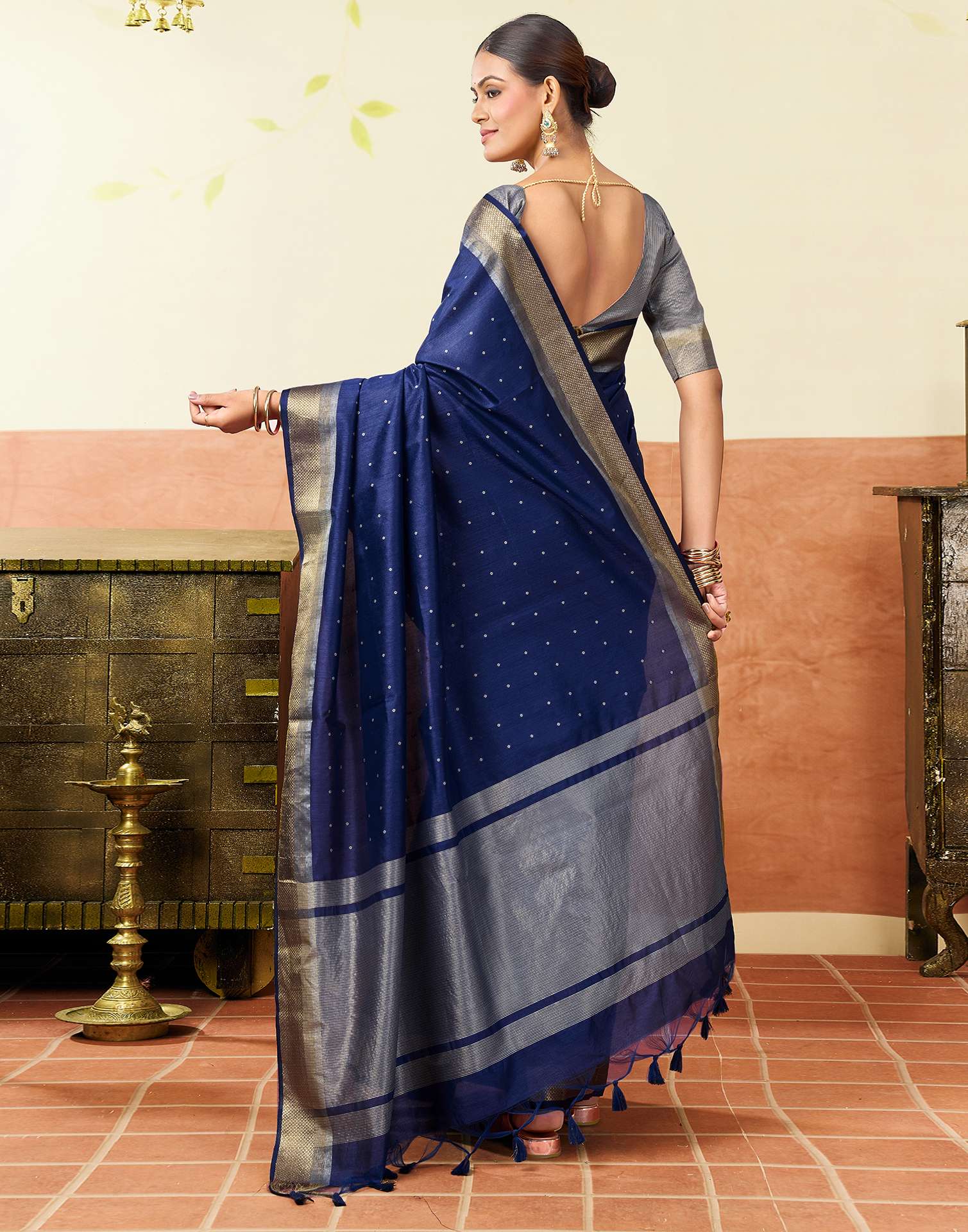 Navy Blue Silk Woven Banarasi Saree