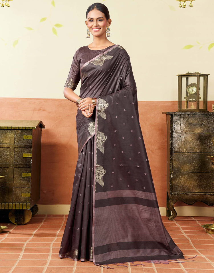 Dark Mauve Silk Woven Banarasi Saree