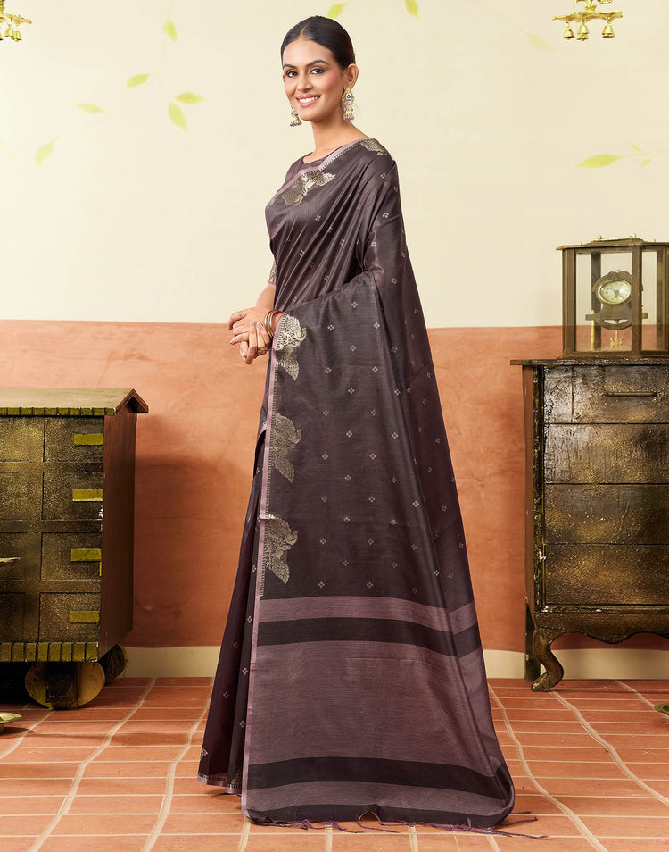 Dark Mauve Silk Woven Banarasi Saree