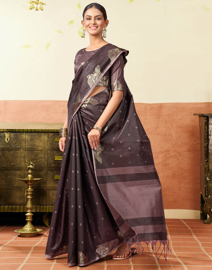 Dark Mauve Silk Woven Banarasi Saree