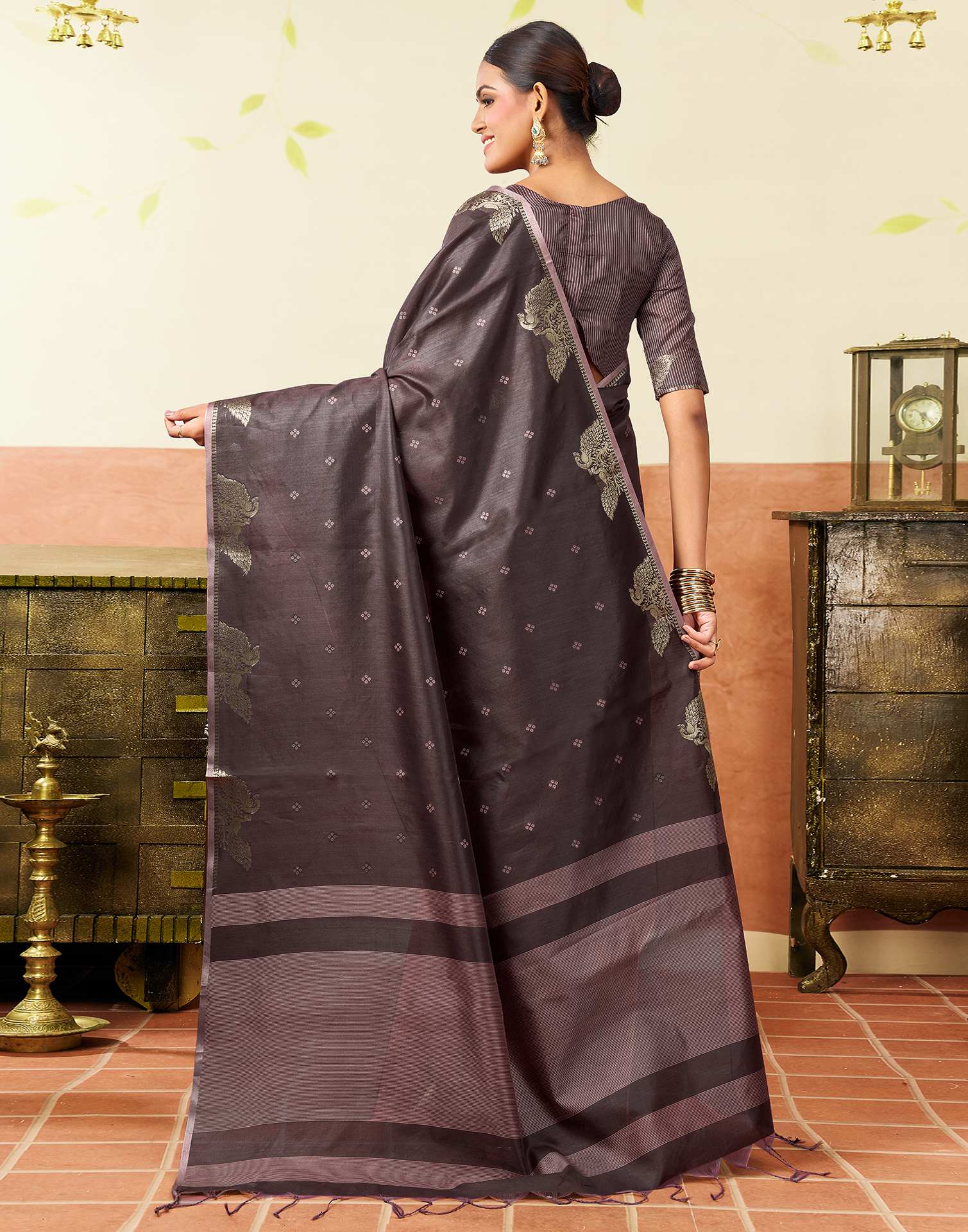 Dark Mauve Silk Woven Banarasi Saree