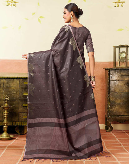 Dark Mauve Silk Woven Banarasi Saree