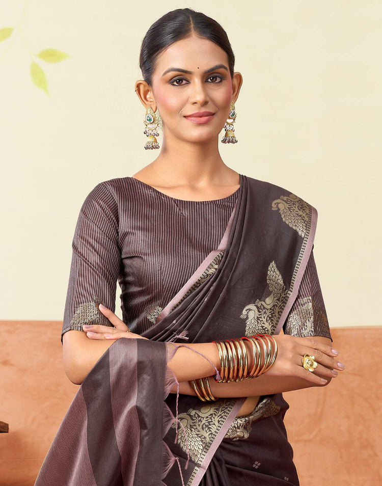 Dark Mauve Silk Woven Banarasi Saree