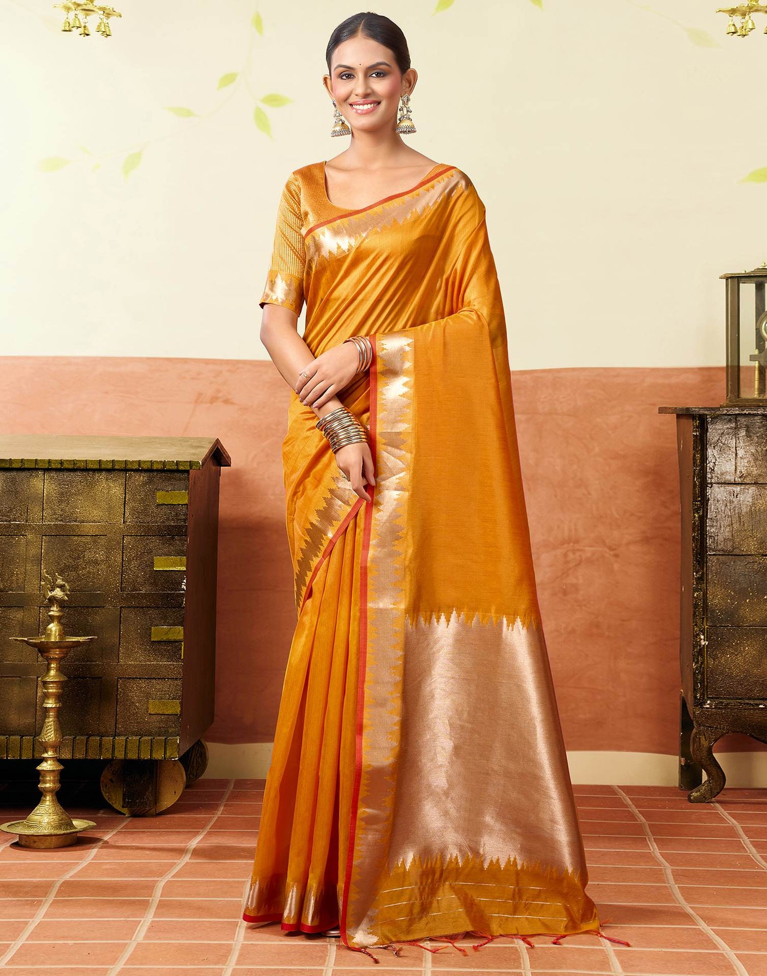 Turmeric Yellow Silk Woven Kanjivaram Saree