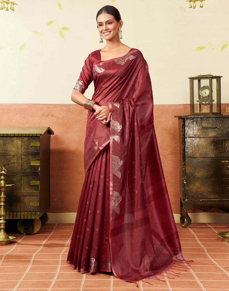 Maroon Silk Woven Banarasi Saree
