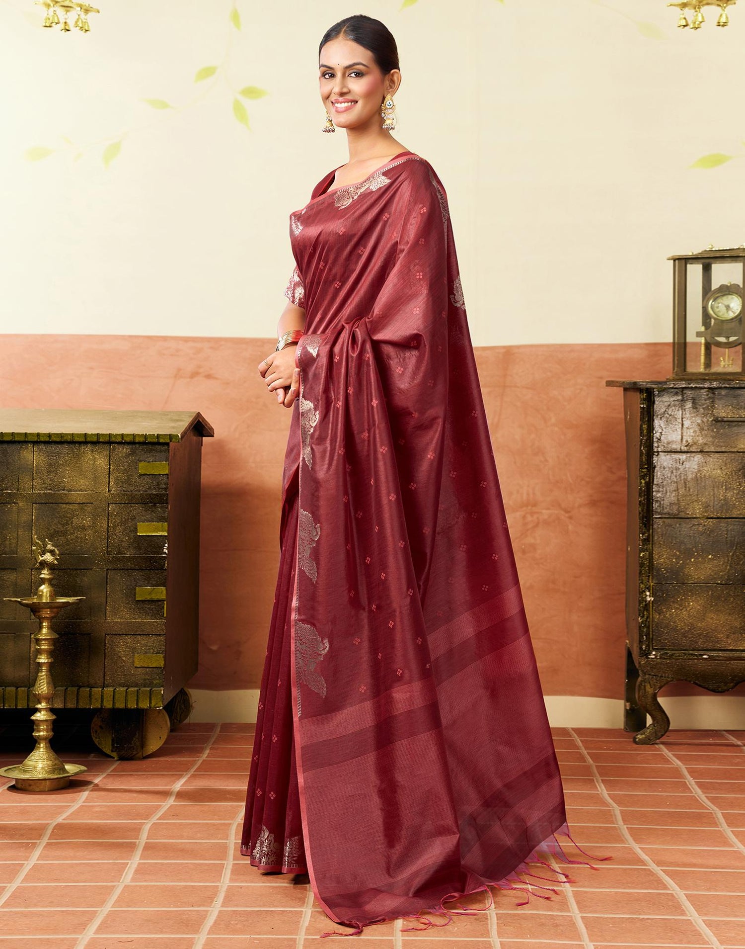 Maroon Silk Woven Banarasi Saree