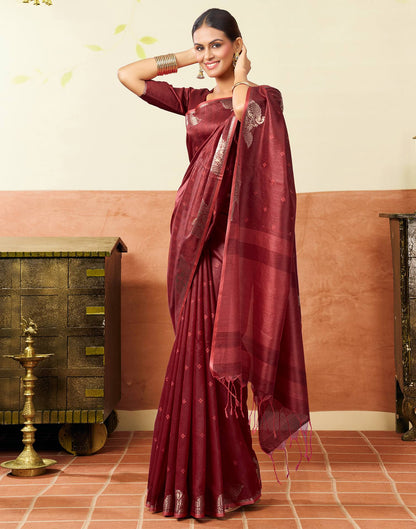 Maroon Silk Woven Banarasi Saree