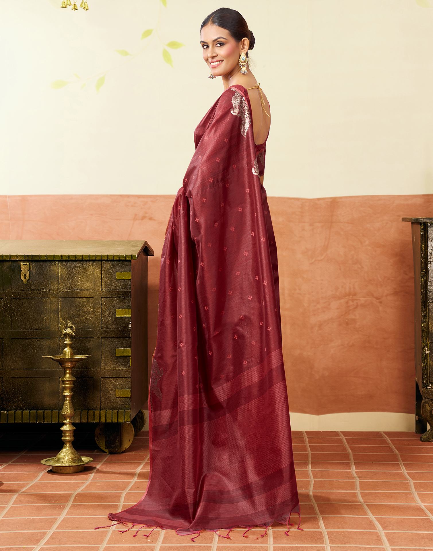 Maroon Silk Woven Banarasi Saree