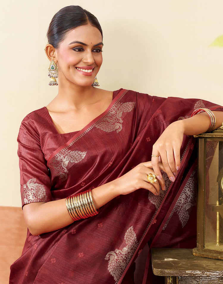 Maroon Silk Woven Banarasi Saree