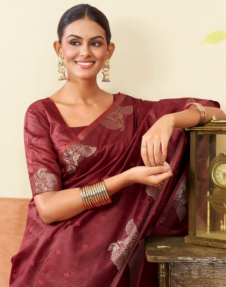 Maroon Silk Woven Banarasi Saree