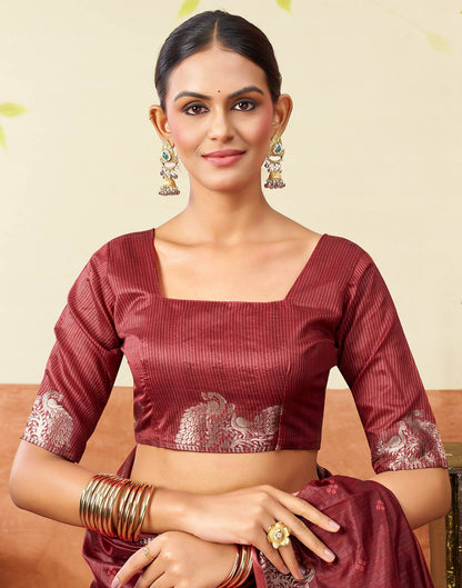 Maroon Silk Woven Banarasi Saree