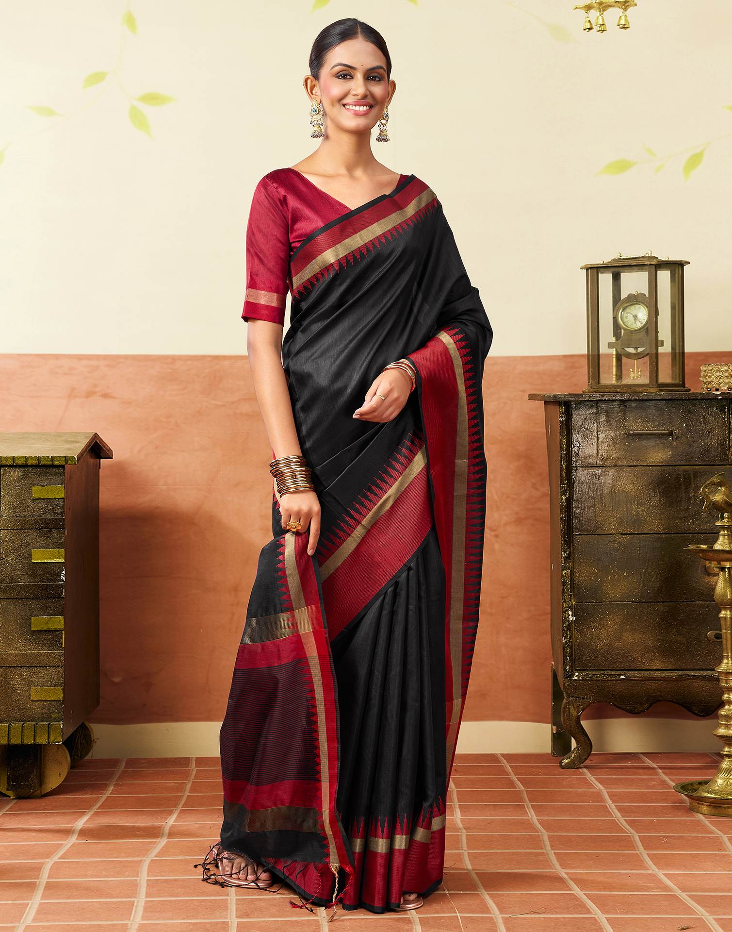 Black Silk Woven Kanjivaram Saree