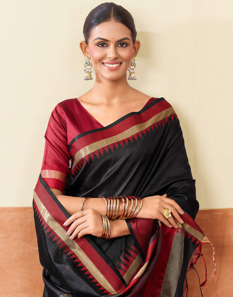 Black Silk Woven Kanjivaram Saree