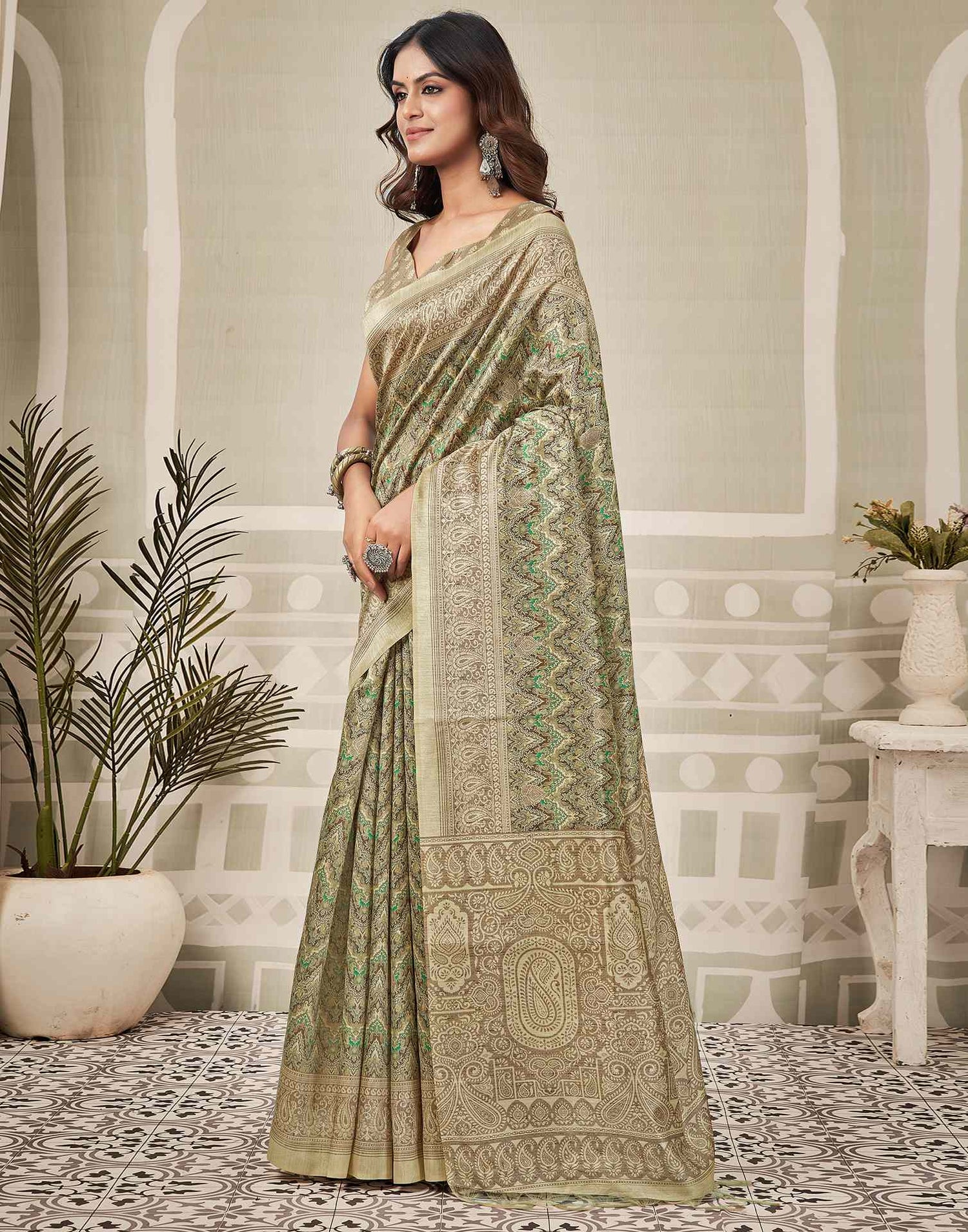 Multicoloured Silk Printed Saree