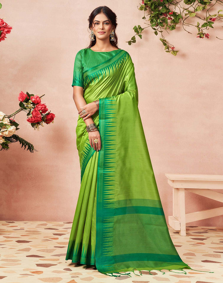Parrot Green Silk Woven Saree