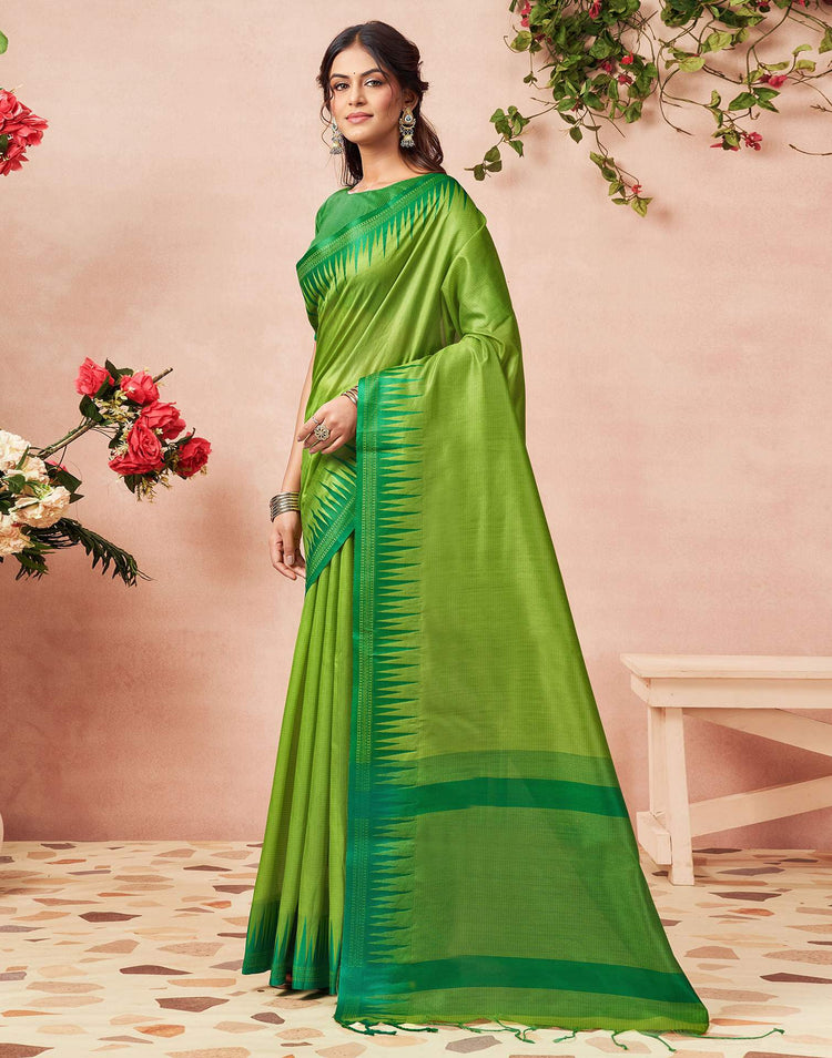 Parrot Green Silk Woven Saree