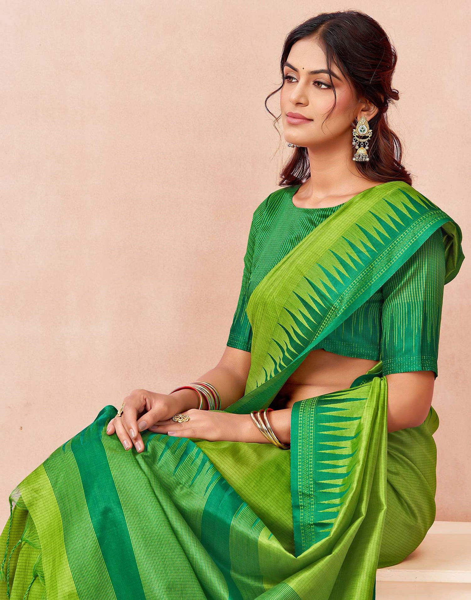 Parrot Green Silk Woven Saree