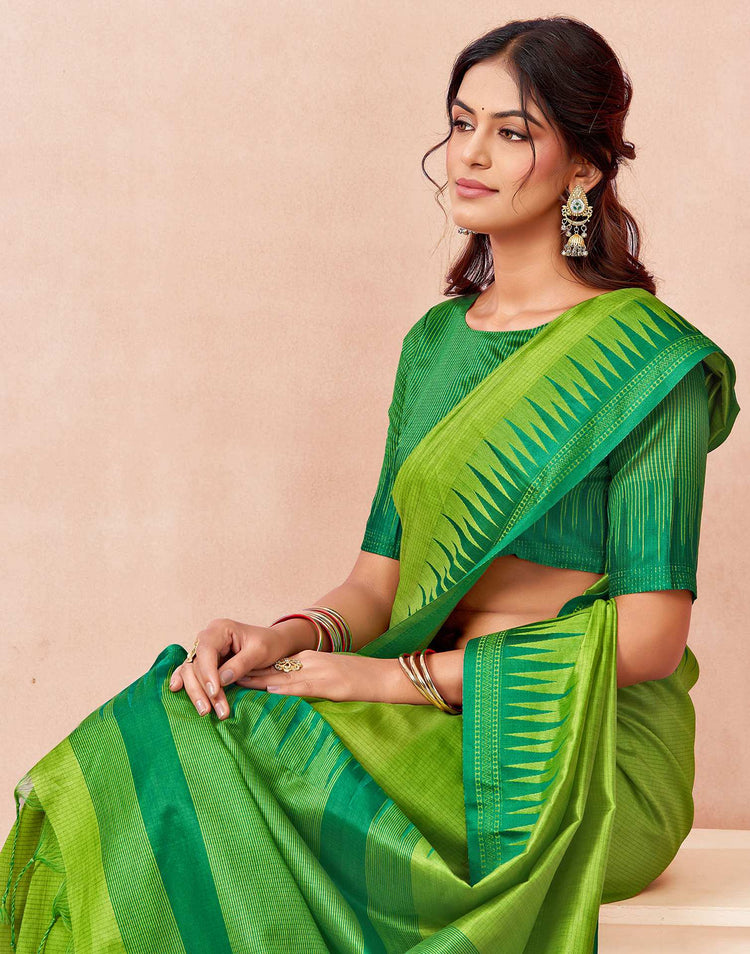 Parrot Green Silk Woven Saree