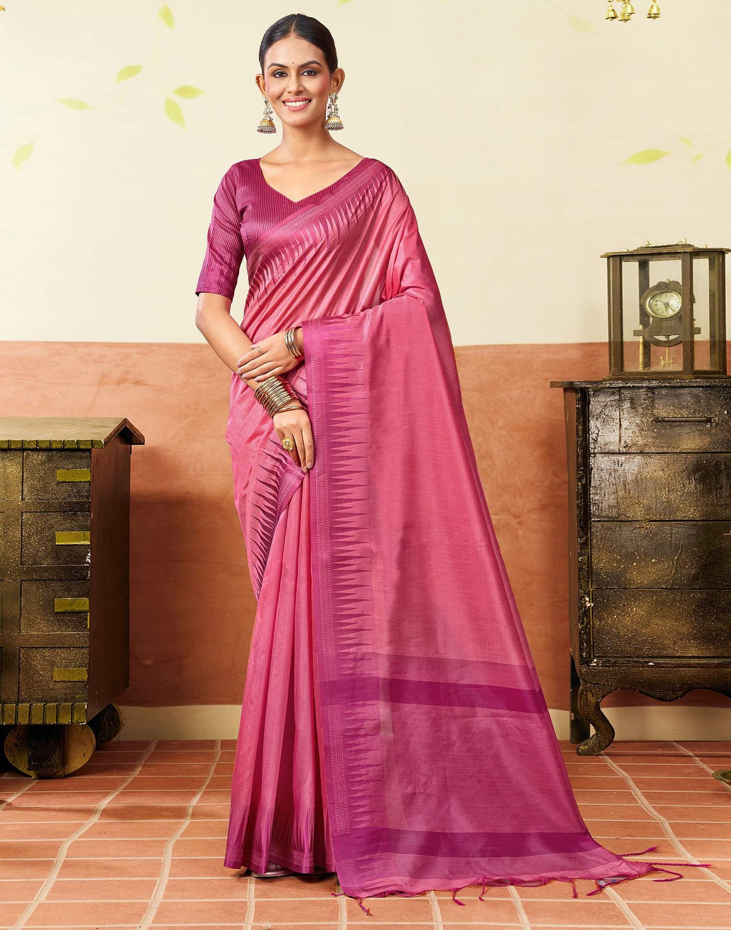 Pink Silk Woven Kanjivaram Saree