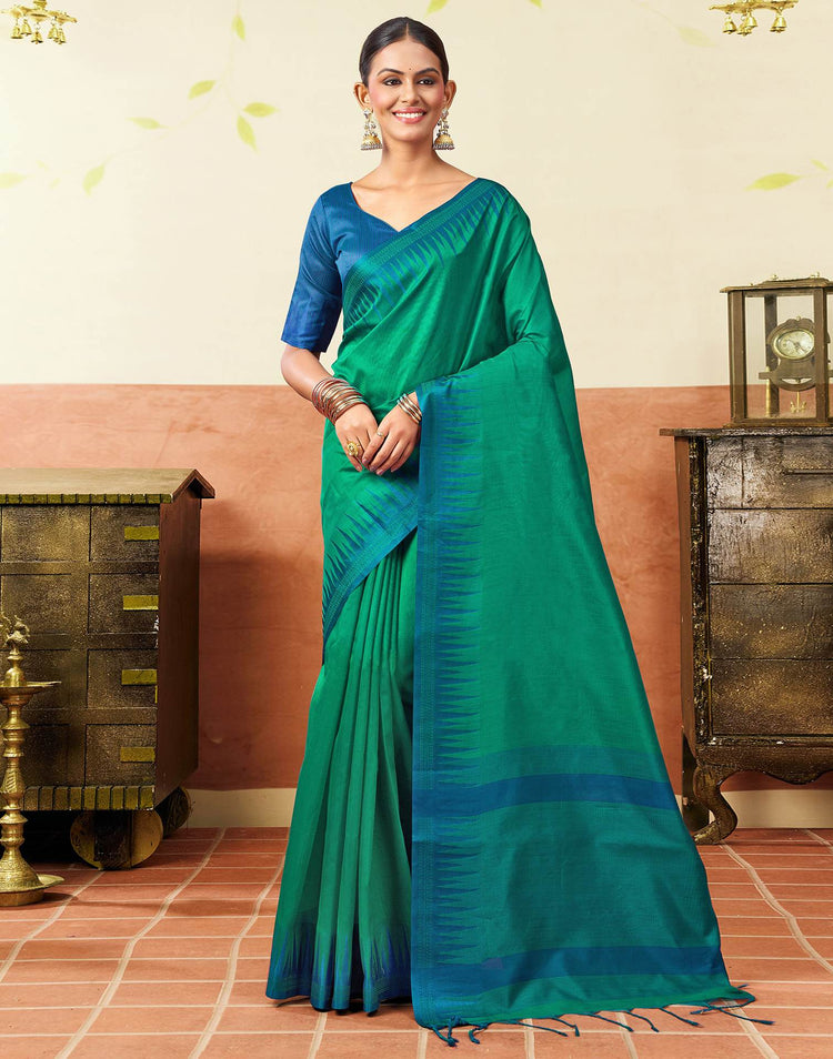 Dark Green Silk Woven Saree
