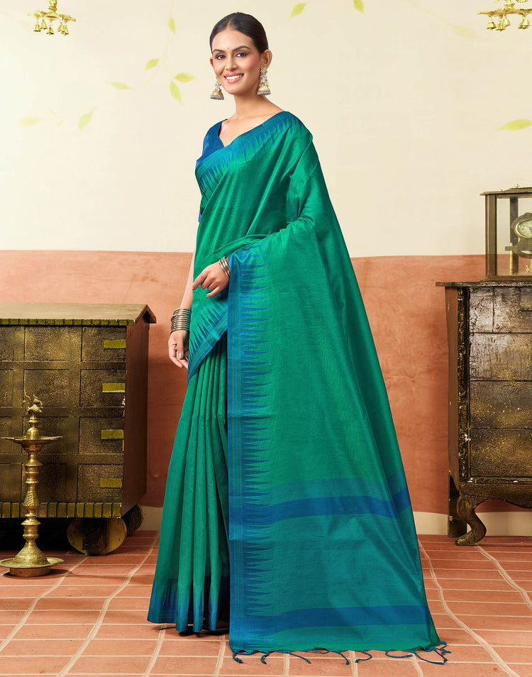 Dark Green Silk Woven Saree