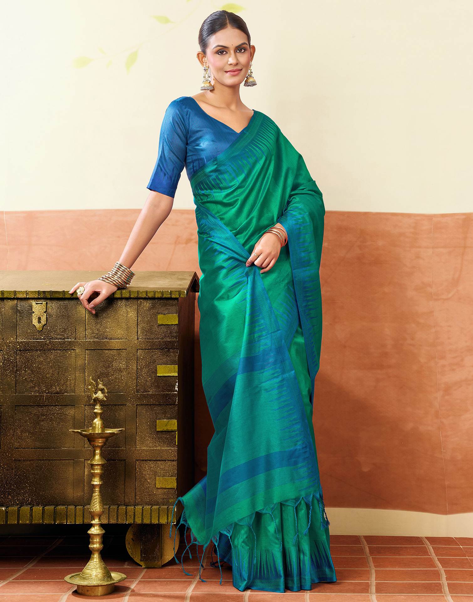 Dark Green Silk Woven Saree