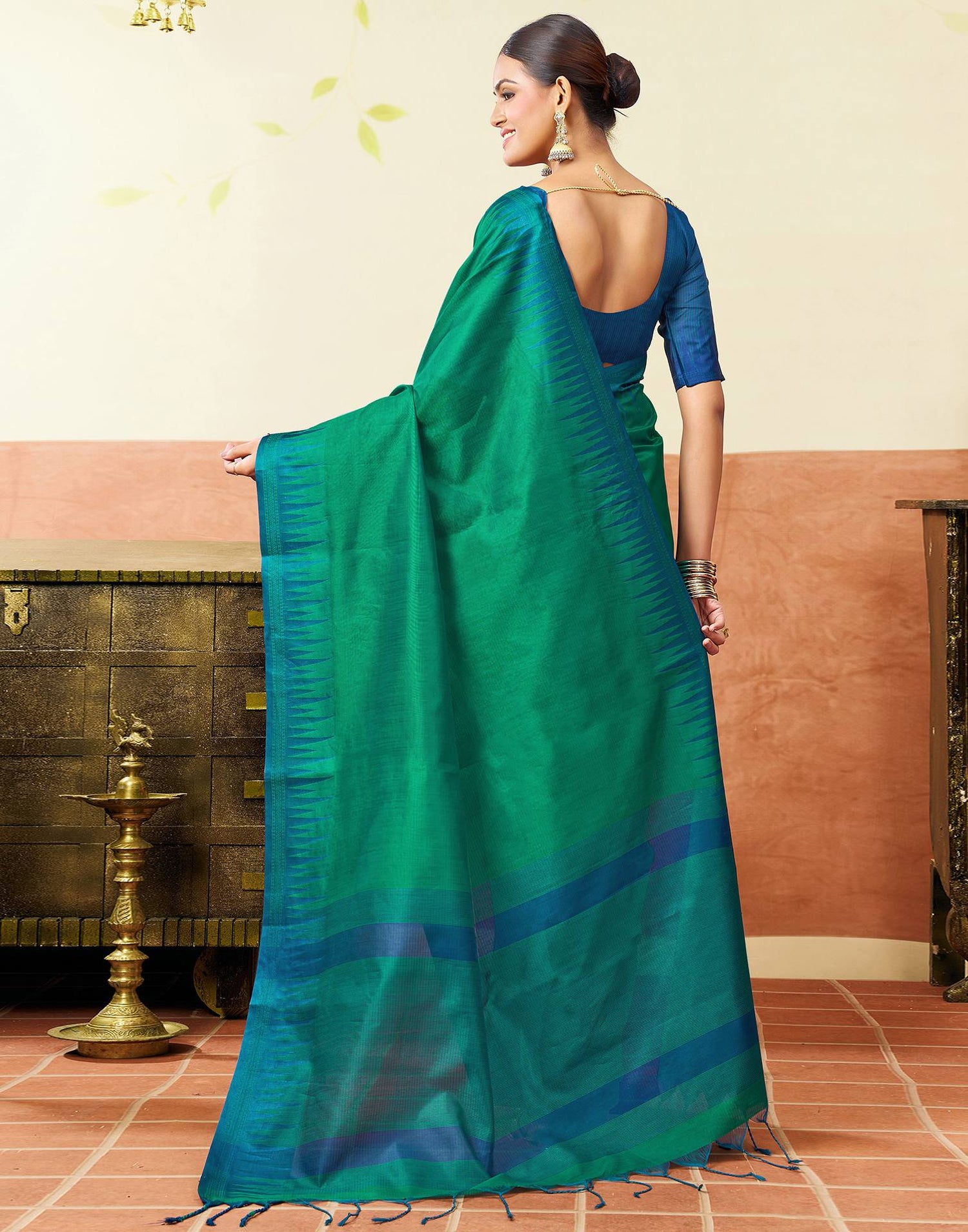 Dark Green Silk Woven Saree