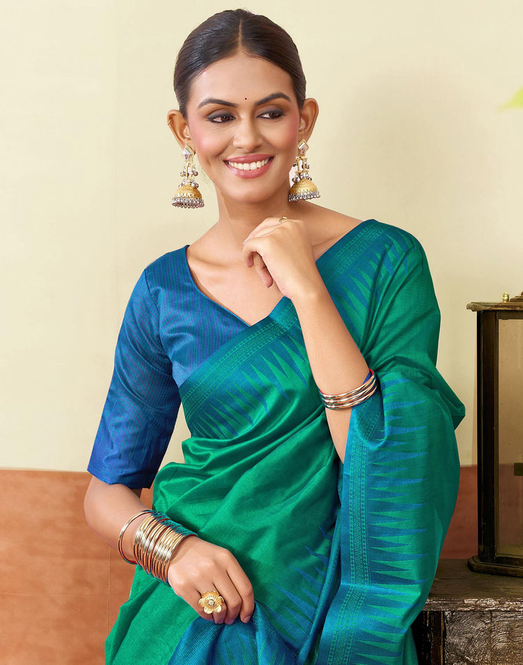 Dark Green Silk Woven Saree