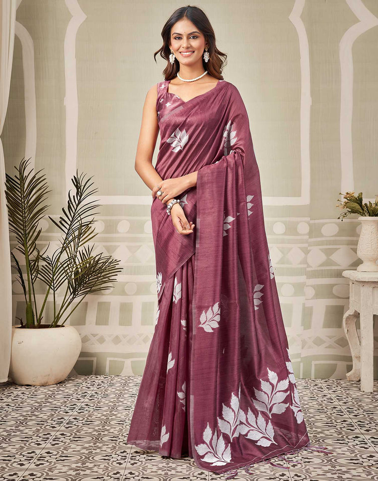 Dark Mauve Silk Woven Saree