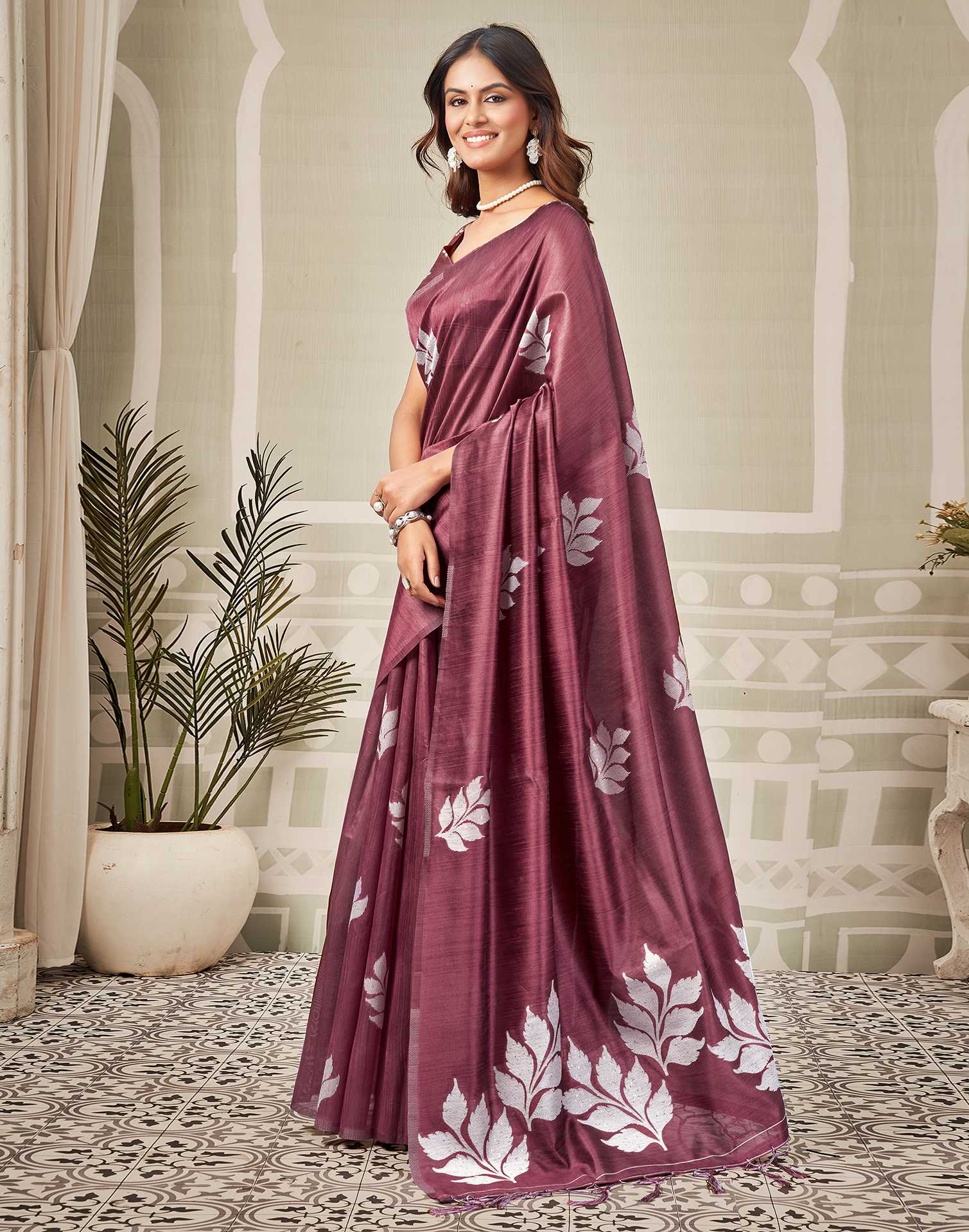 Dark Mauve Silk Woven Saree