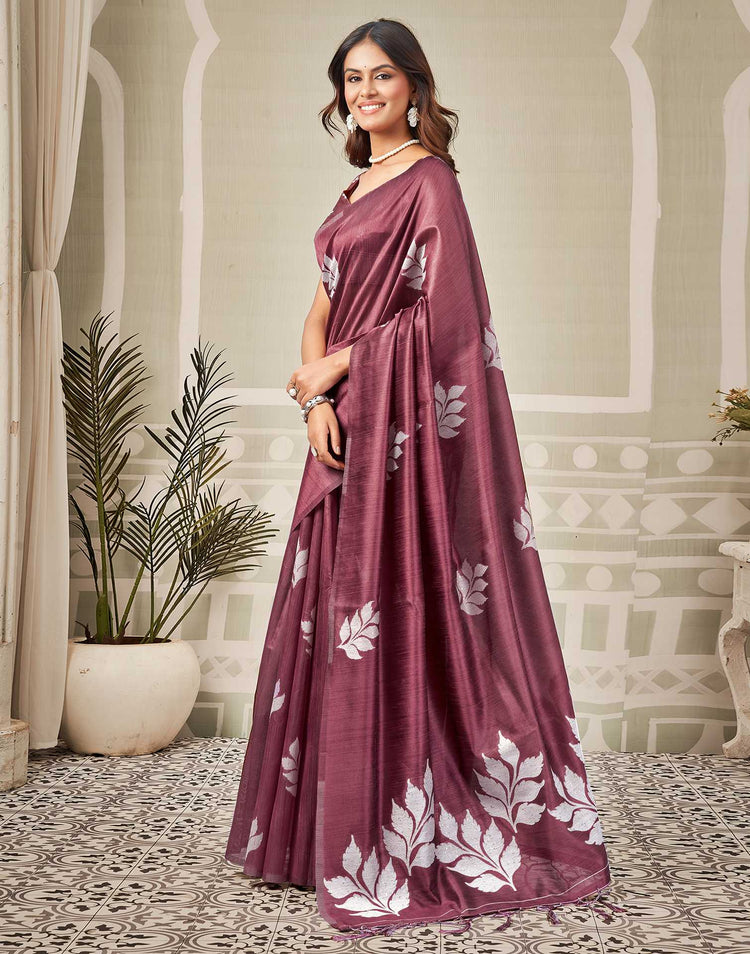 Dark Mauve Silk Woven Saree