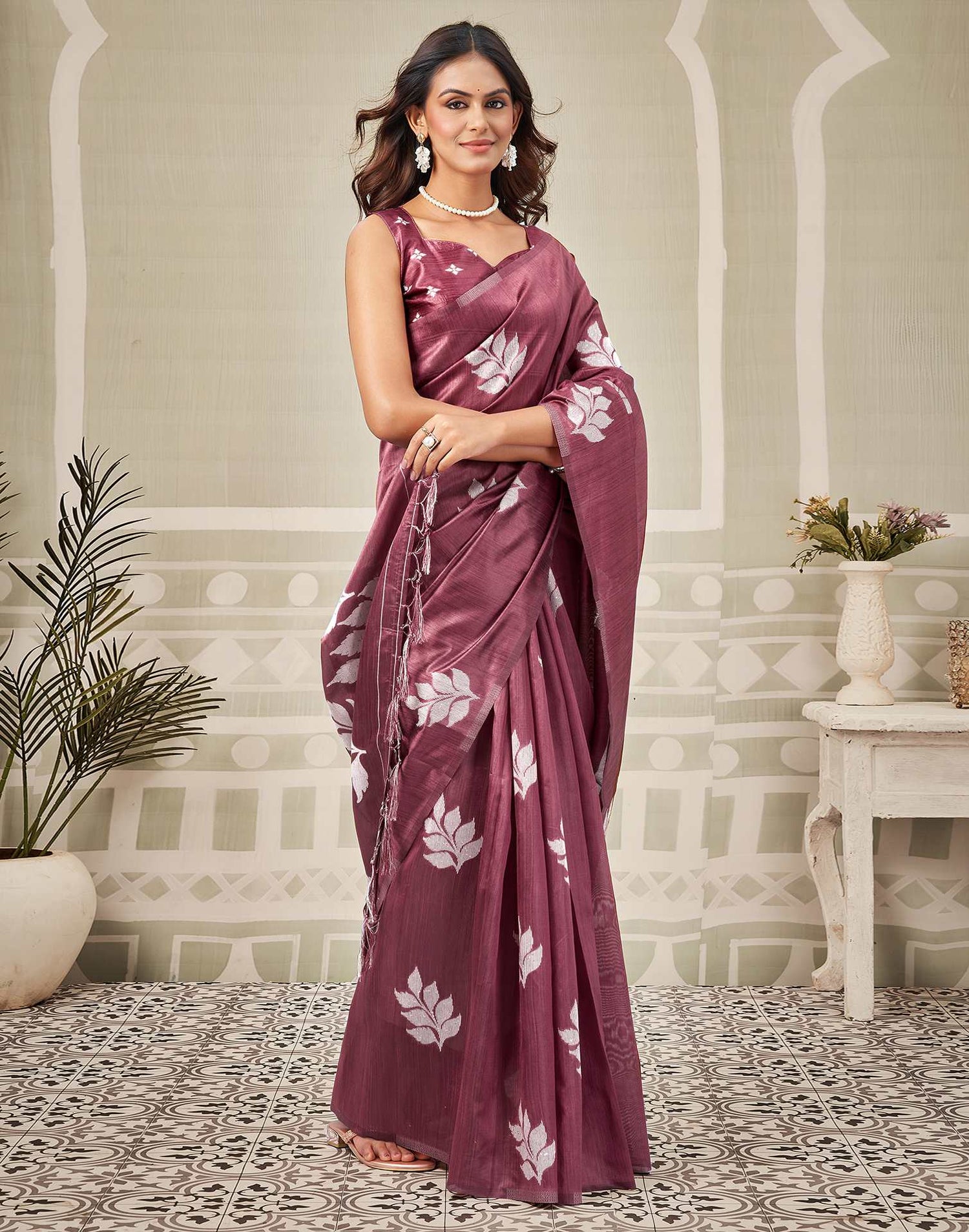 Dark Mauve Silk Woven Saree
