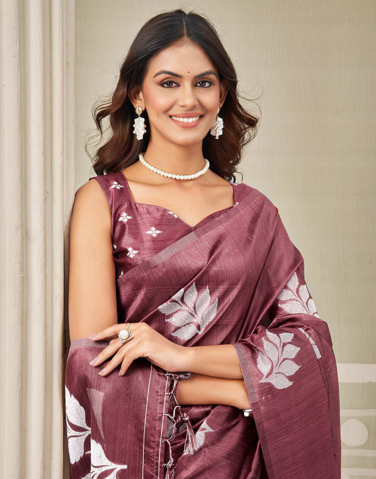 Dark Mauve Silk Woven Saree