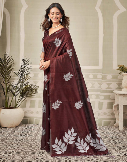 Wine Silk Woven Saree