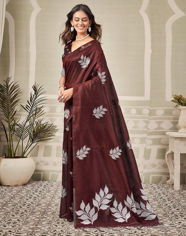 Wine Silk Woven Saree