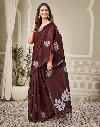Wine Silk Woven Saree