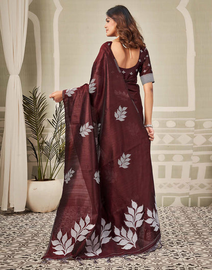 Wine Silk Woven Saree