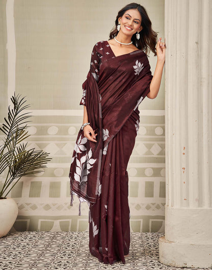 Wine Silk Woven Saree
