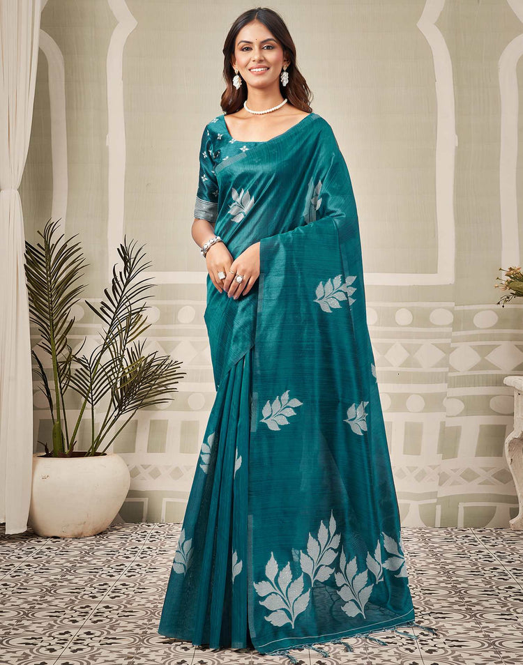 Teal Blue Silk Woven Saree