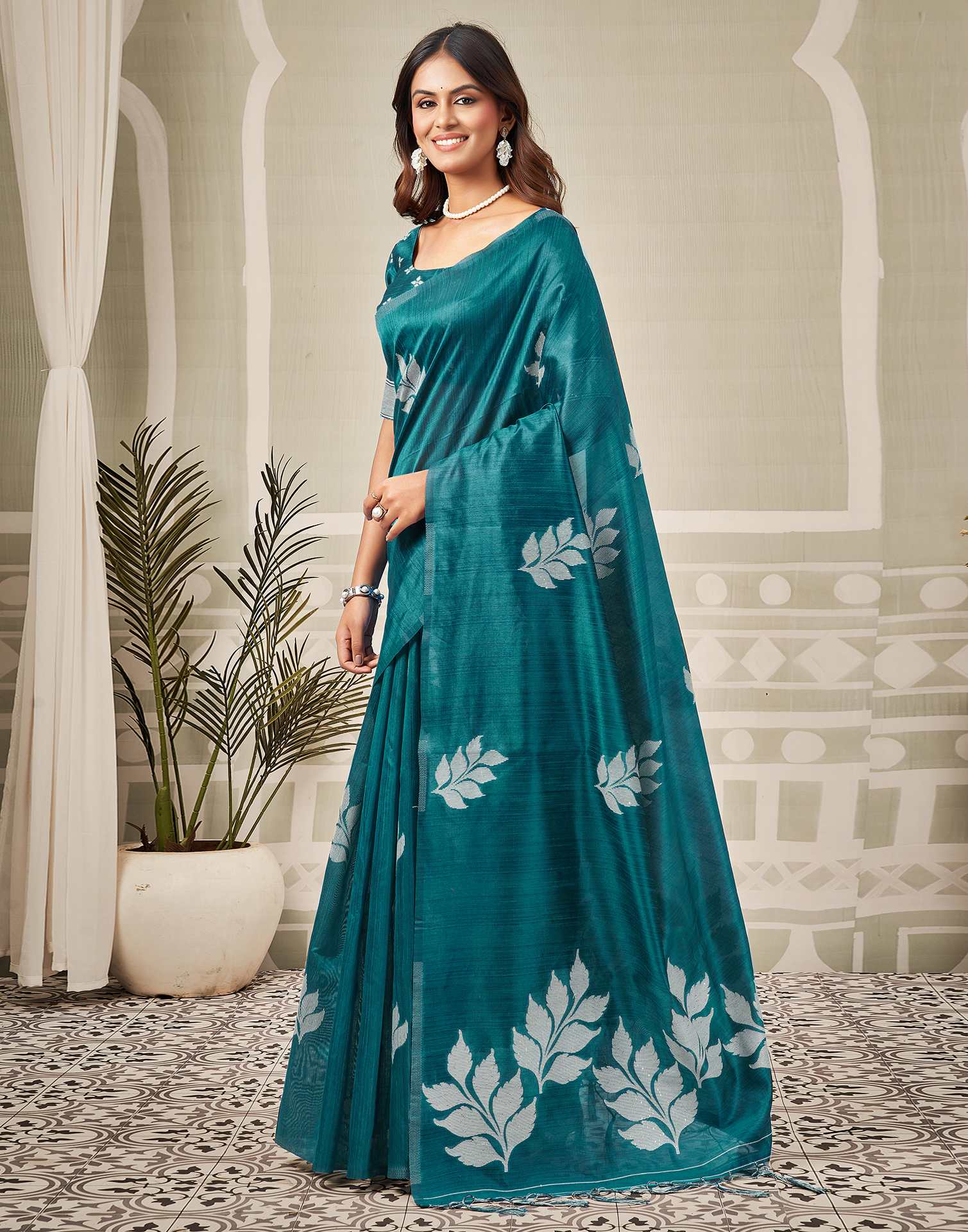Teal Blue Silk Woven Saree