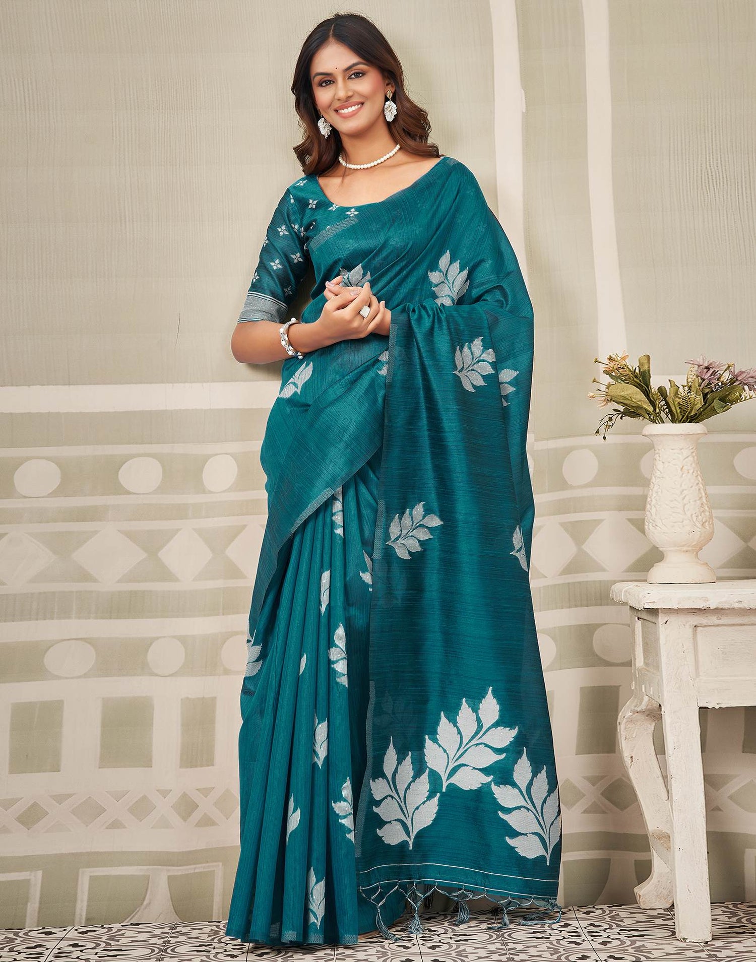 Teal Blue Silk Woven Saree